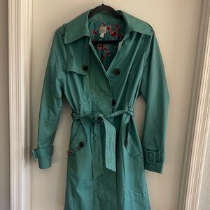 LC Lauren Conrad Teal Trench Coat with Floral Lining